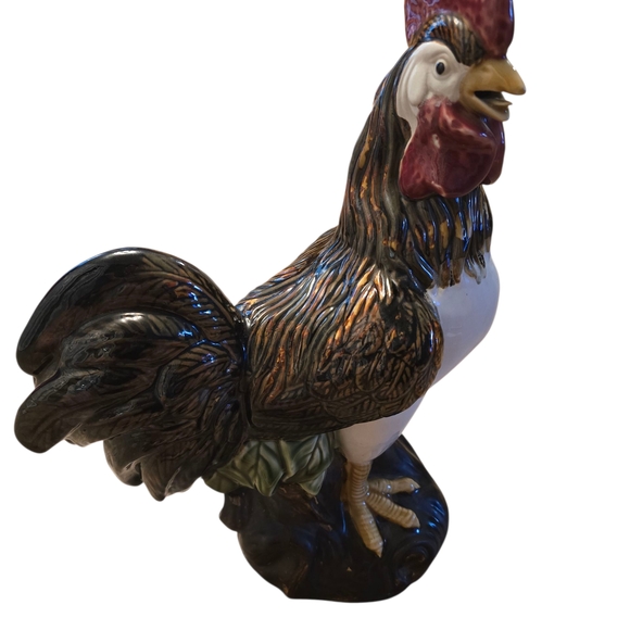 Vintage 1960s Polychrome Majolica Style Ceramic Rooster Rustic Country Farmhouse